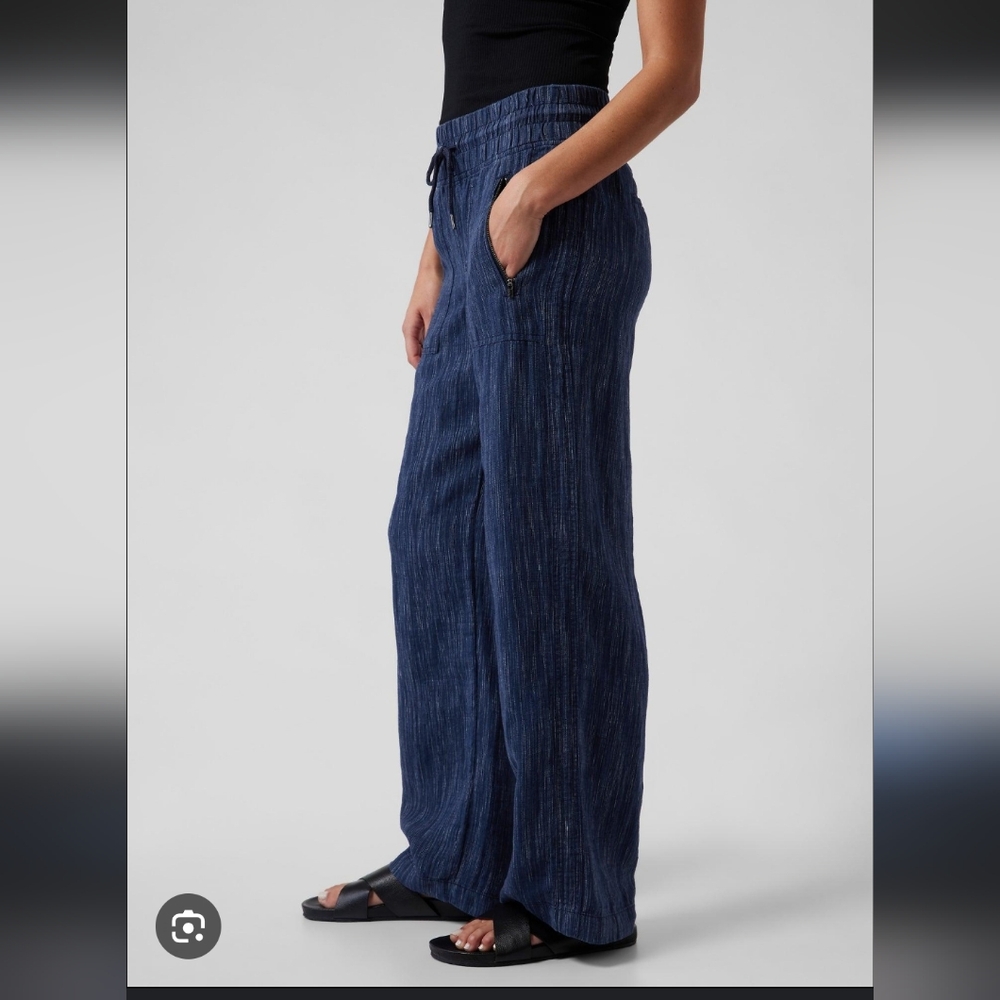 Athleta Navy Blue Wide-Leg Drawstring Track Pants - Picture 2 of 9